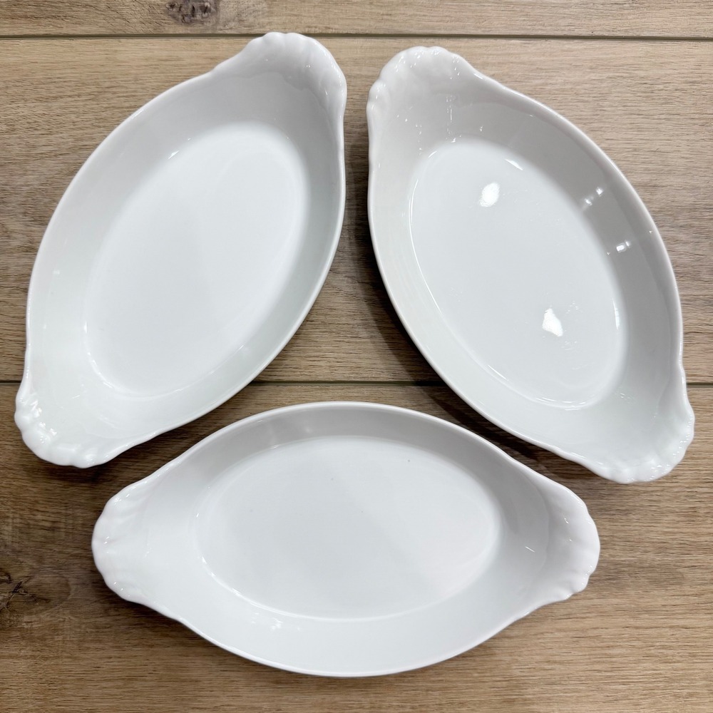 Pillivuyt France White Porcelain Oval Au Gratin Dishes Set of 3 Vintage 8oz 2784